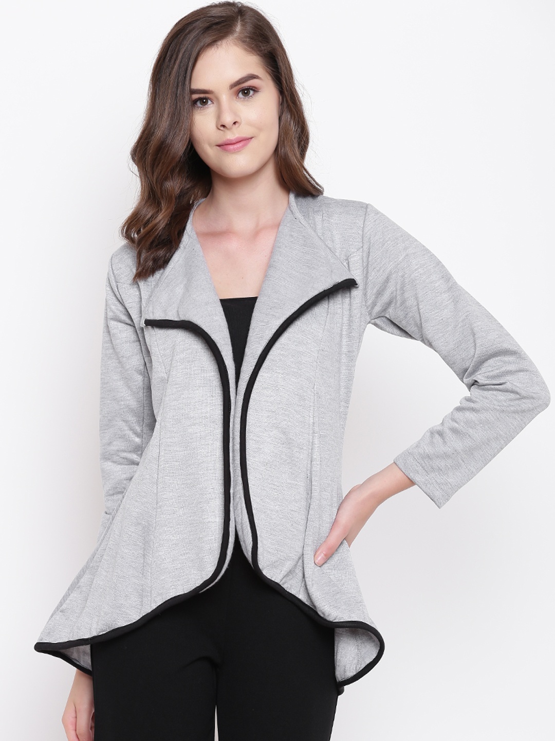 

Belle Fille Women Grey Melange Solid Open Front Shrug