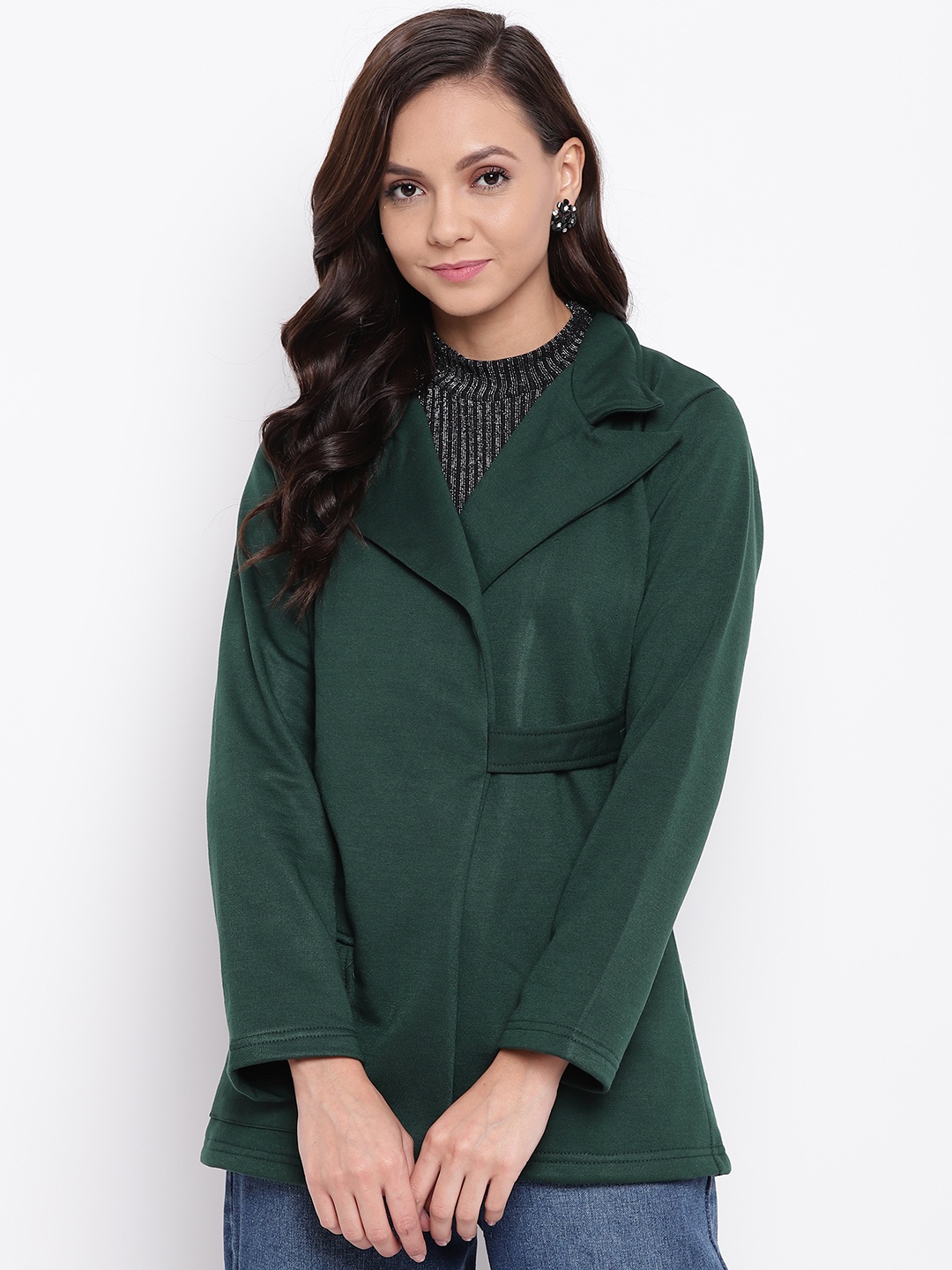 

Belle Fille Women Green Solid Tailored Jacket