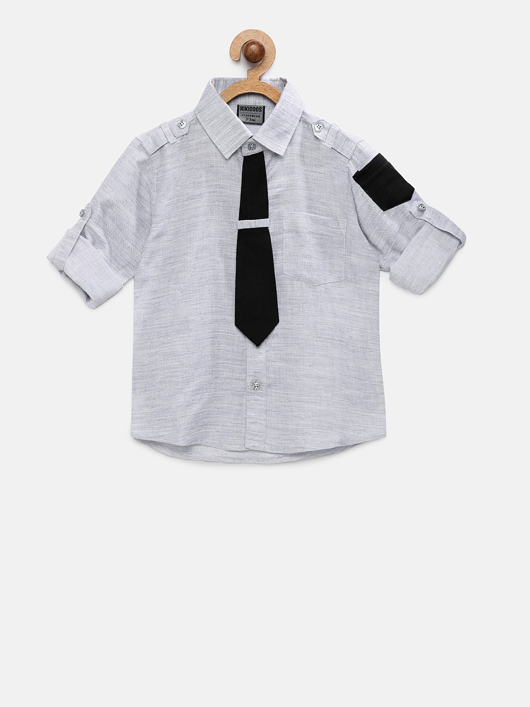 

RIKIDOOS Boys Grey Regular Fit Solid Casual Shirt