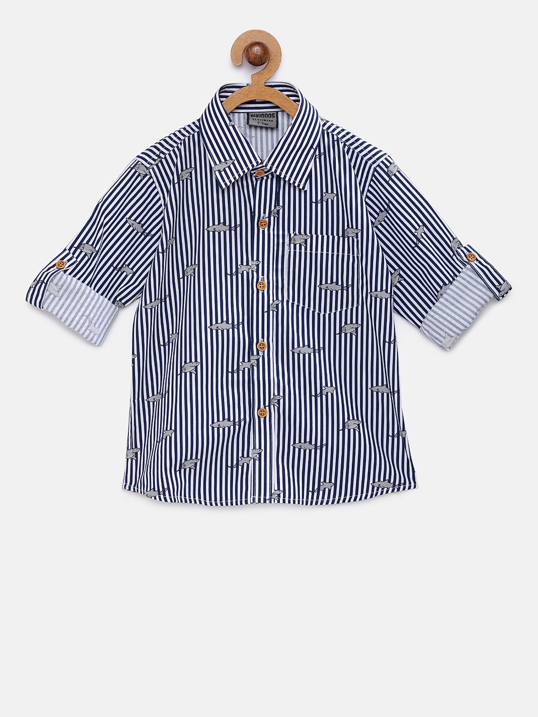 

RIKIDOOS Boys Blue & White Regular Fit Striped Casual Shirt