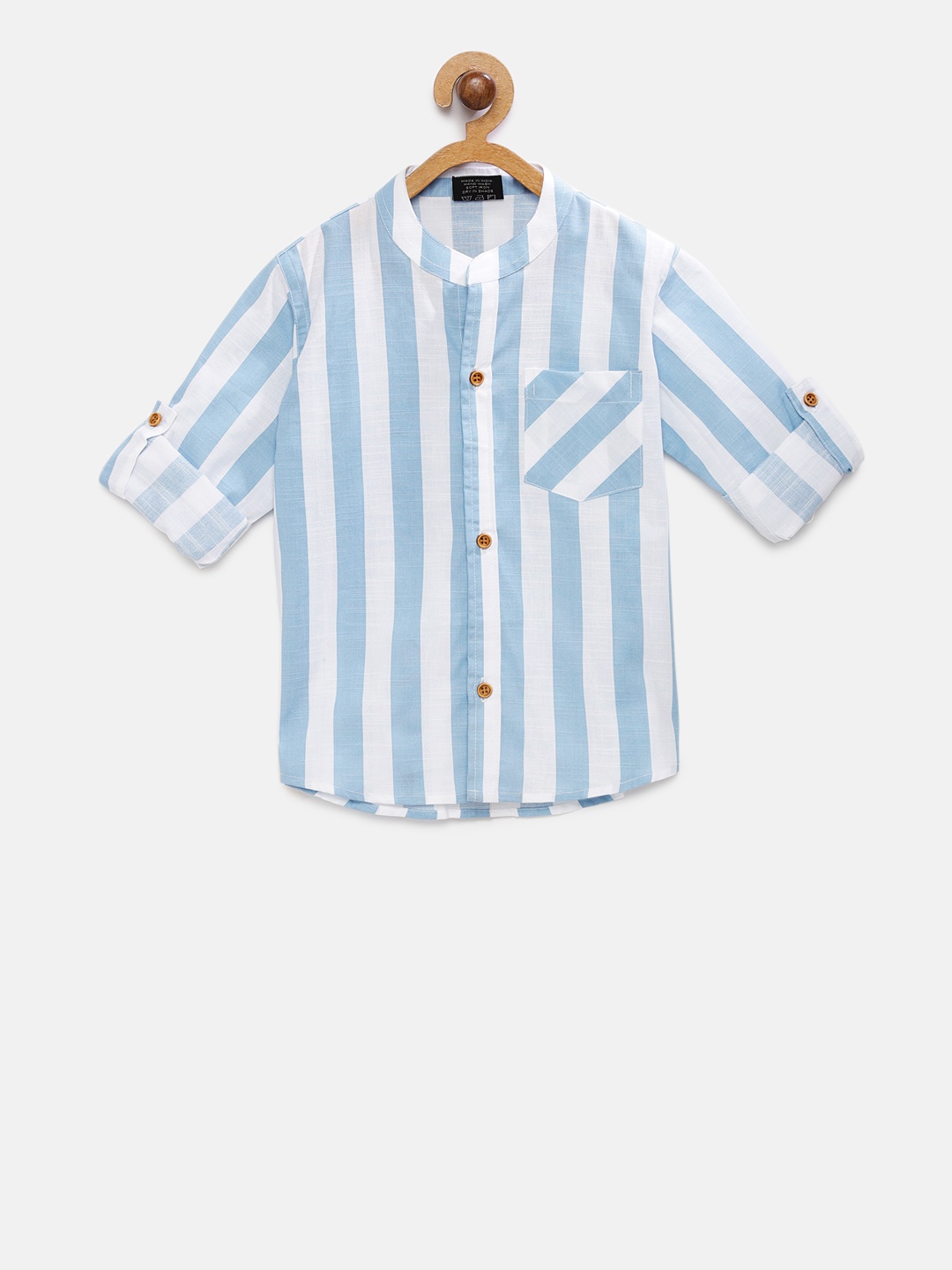 

RIKIDOOS Boys White & Blue Regular Fit Striped Casual Shirt