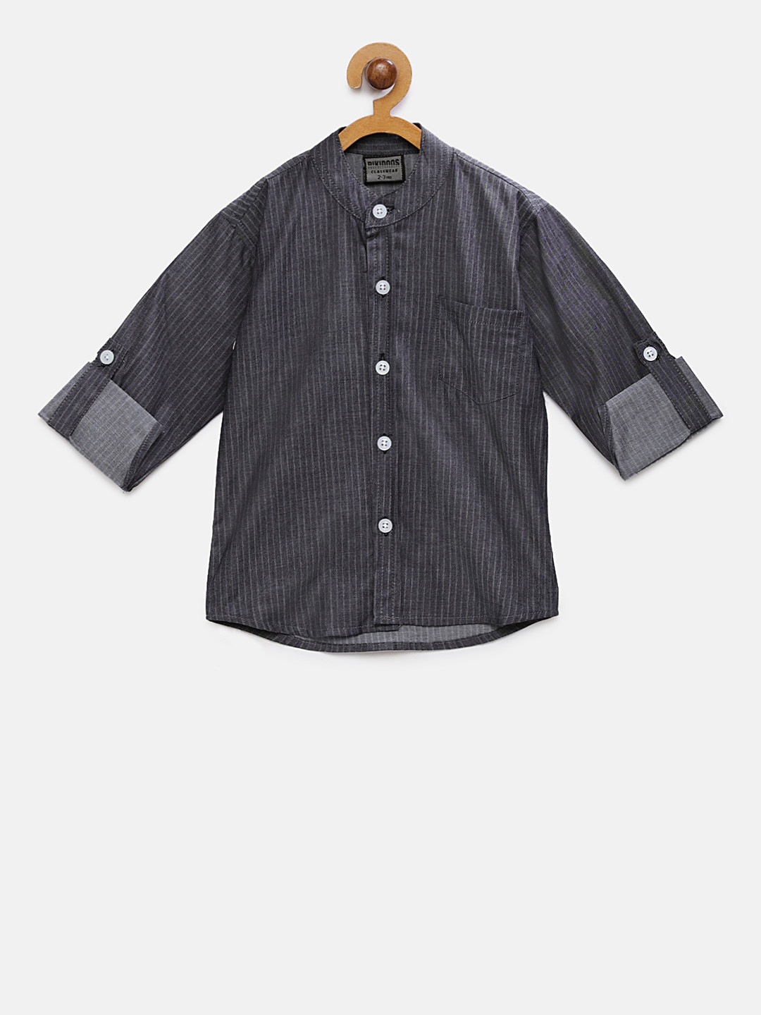

RIKIDOOS Boys Grey Regular Fit Striped Casual Shirt