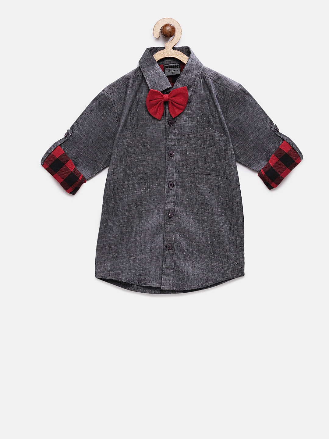 

RIKIDOOS Boys Grey Regular Fit Solid Casual Shirt