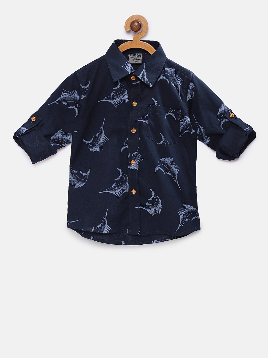 

RIKIDOOS Boys Blue Regular Fit Printed Casual Shirt