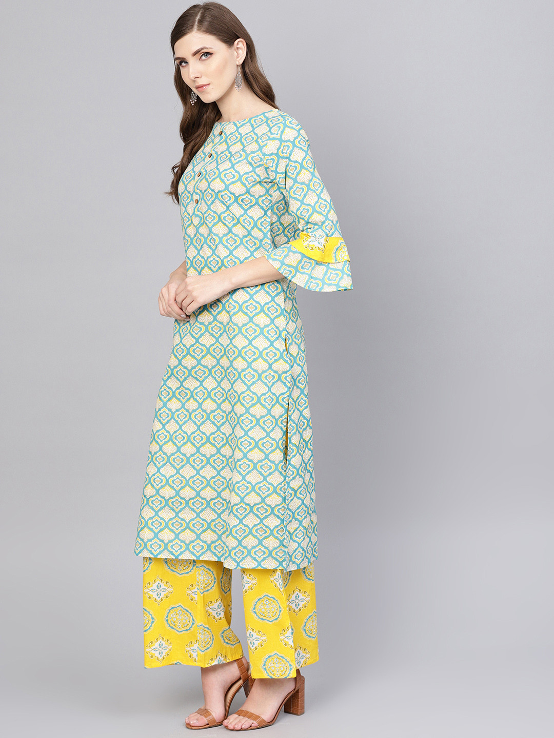

Yuris Women Blue & Yellow Printed Kurta with Palazzos