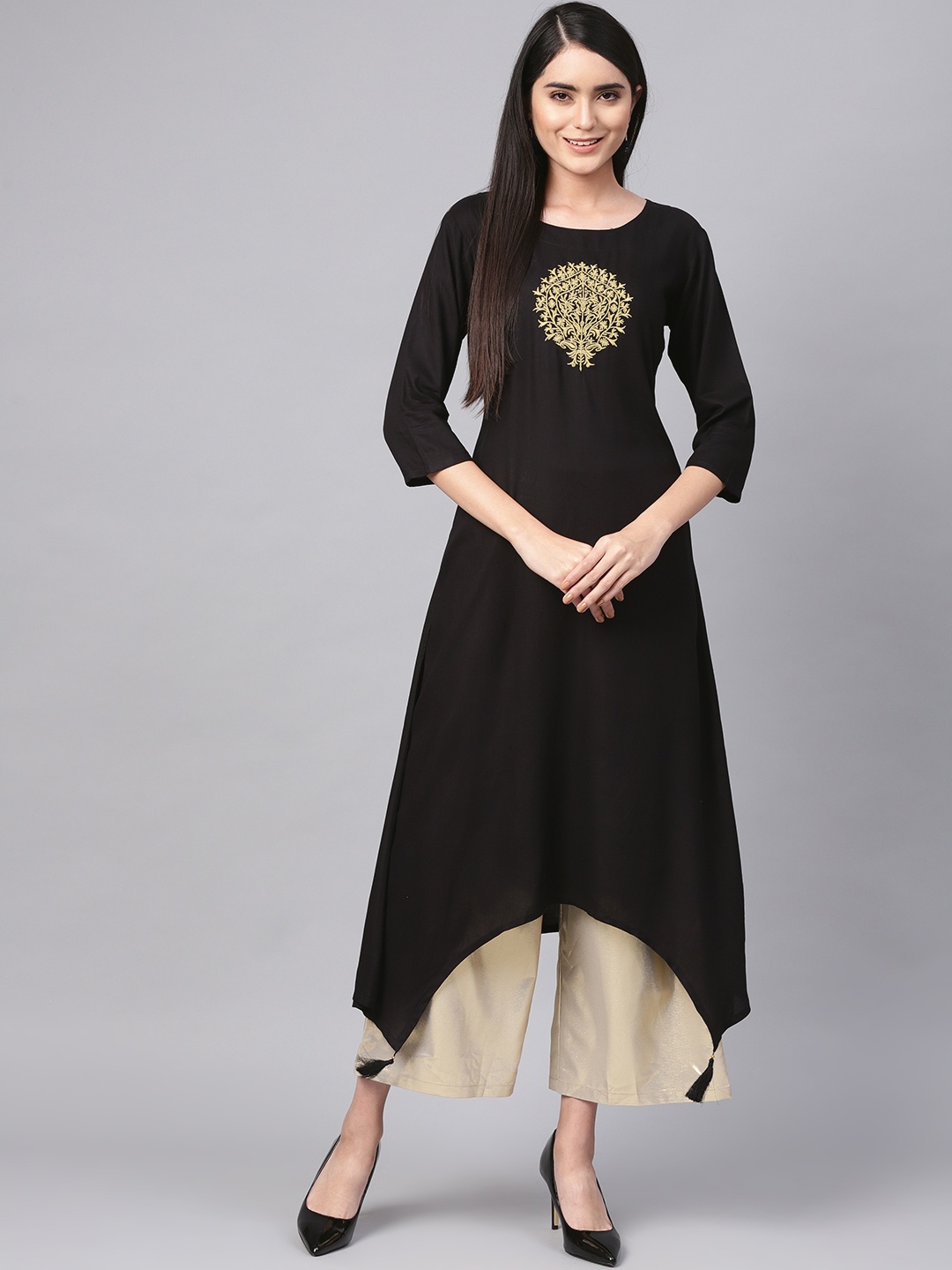 

Varanga Women Black Yoke Design Asymmetric A-Line Kurta