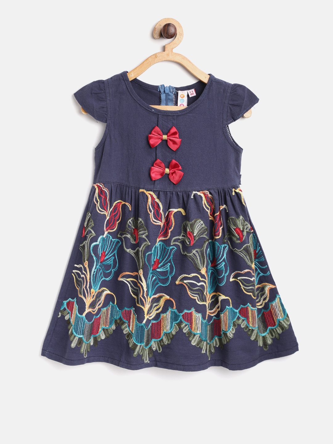 

Kids On Board Girls Navy Blue Embroidered Fit & Flare Dress