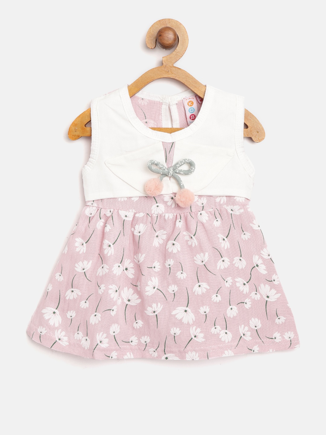 

Kids On Board Girls Pink & White Printed Fit & Flare Dress