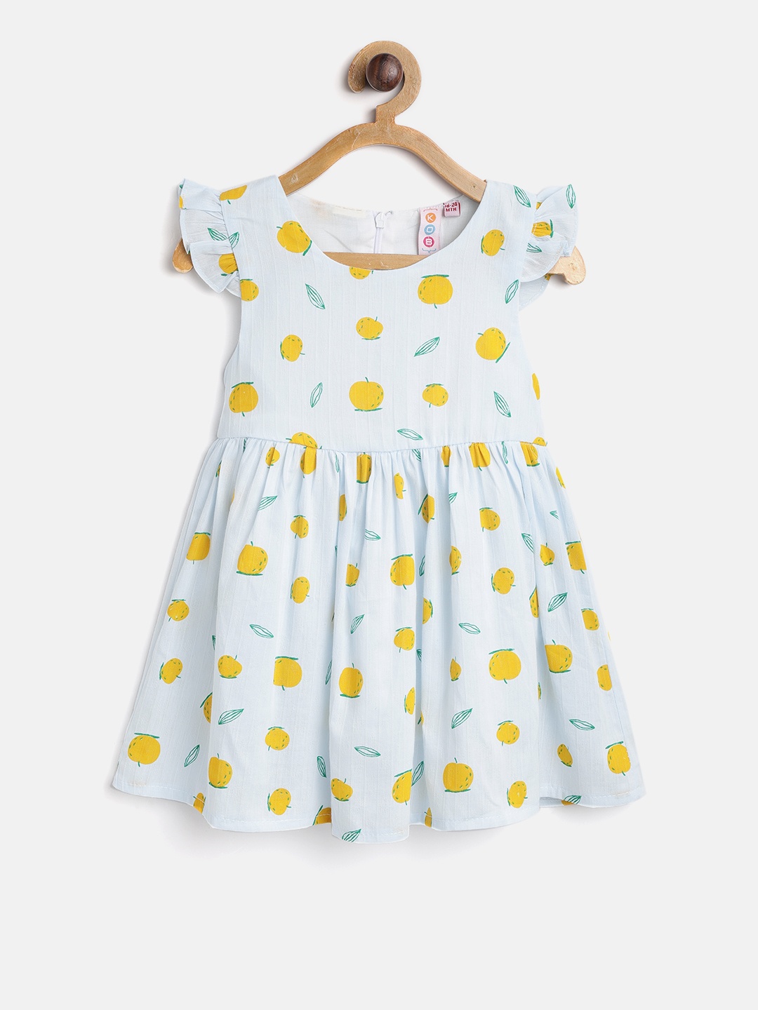 

Kids On Board Girls Blue & Mustard Yellow Printed A-Line Dress