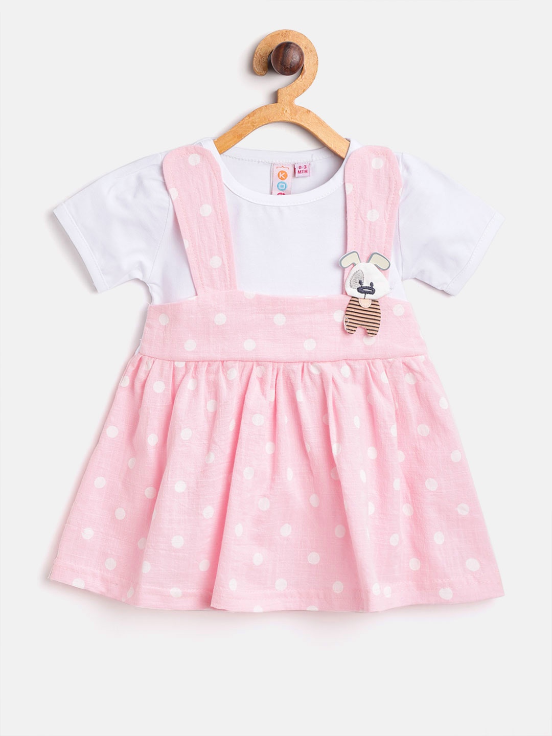

Kids On Board Girls Pink & White Printed Layered A-Line Dress