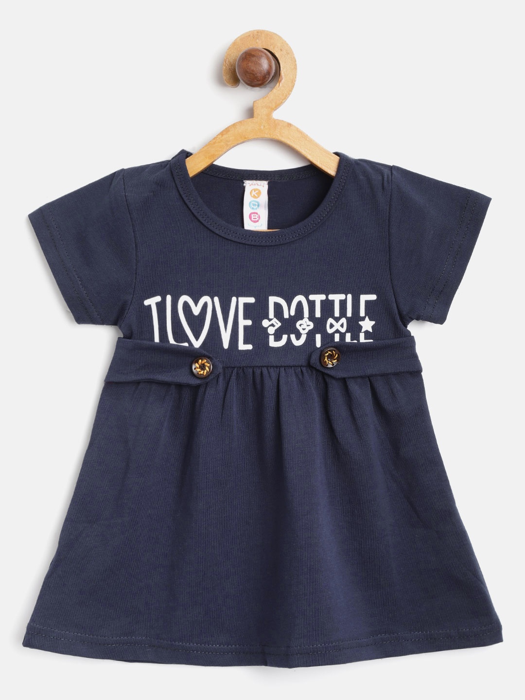 

Kids On Board Girls Navy Blue Solid A-Line Dress with Printed Detail