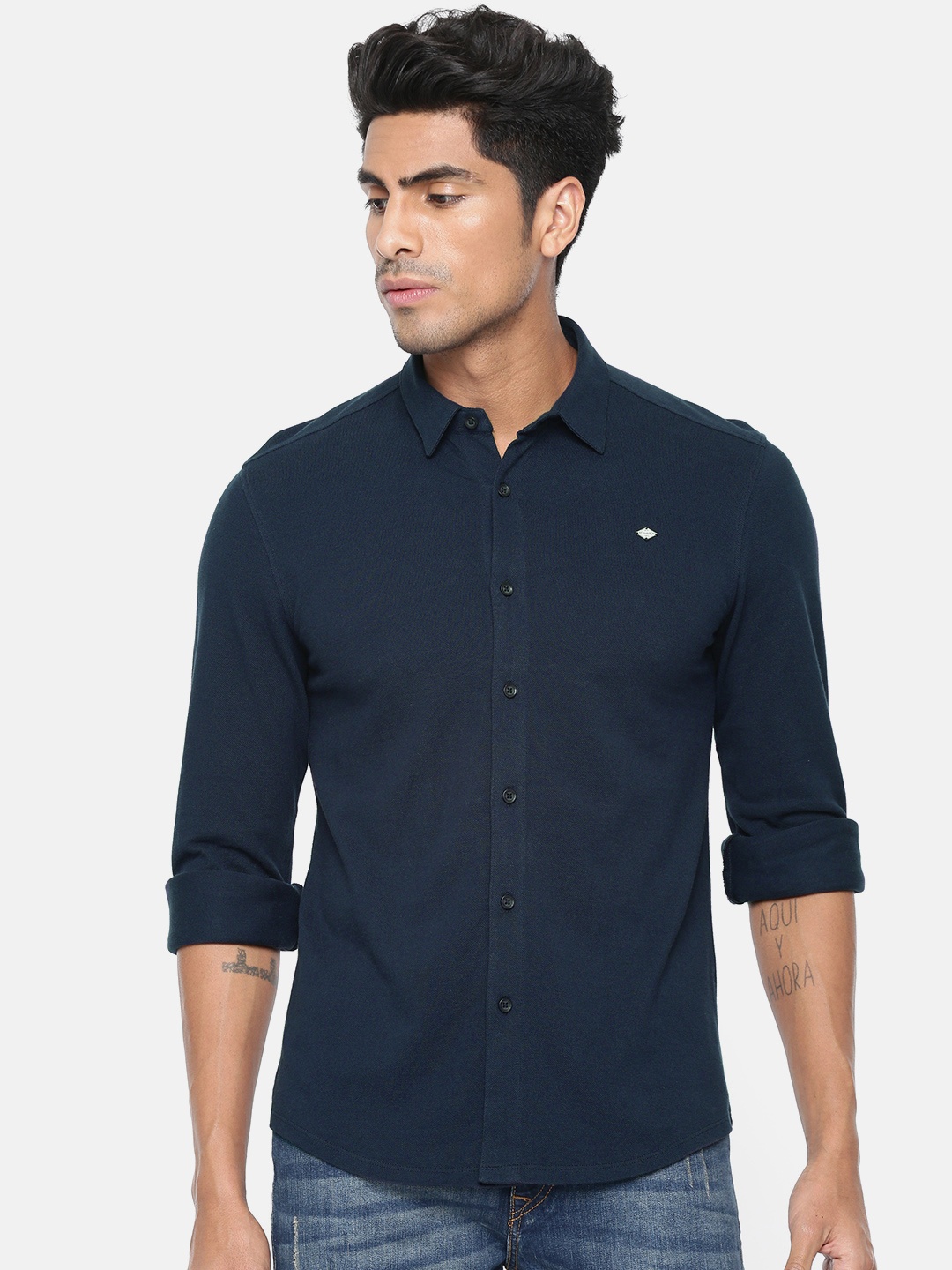 

Ed Hardy Men Navy Slim Fit Solid Casual Shirt, Navy blue