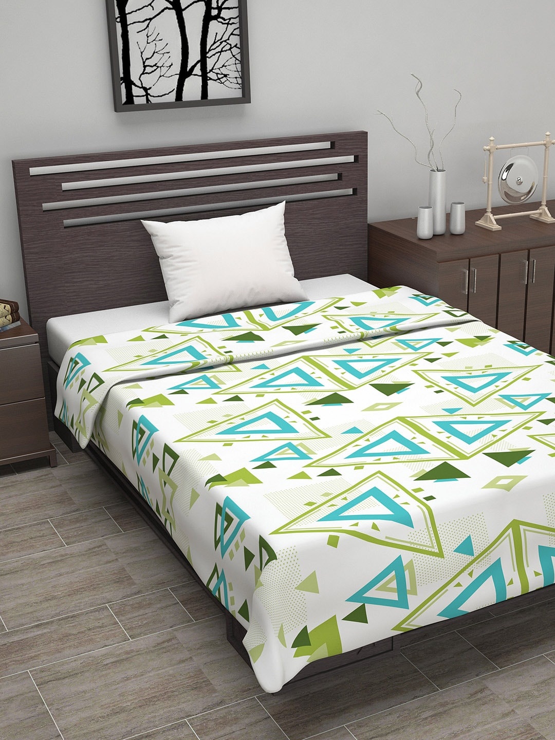 

Divine Casa Green & Turquoise Blue Geometric AC Room 110 GSM Single Bed Dohar
