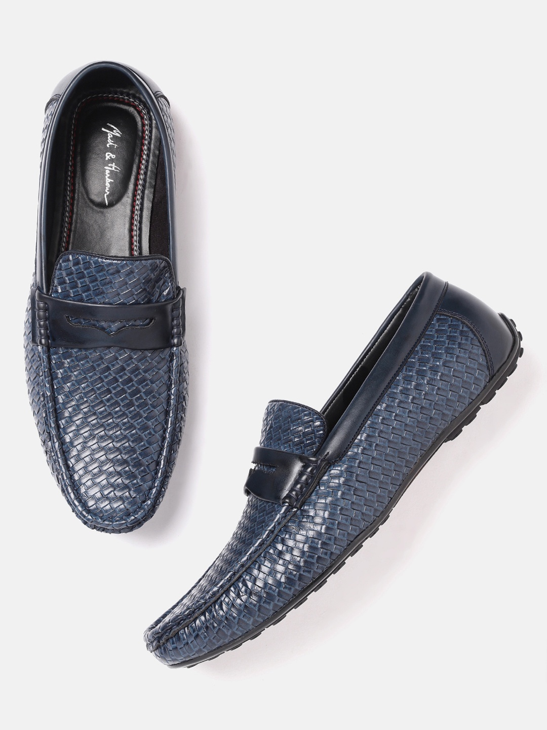 

Mast & Harbour Men Navy Blue Basketweave Textured Driving Shoes