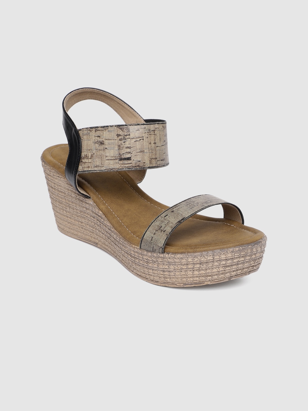 

Rocia Women Beige & Black Textured Wedge Sandals