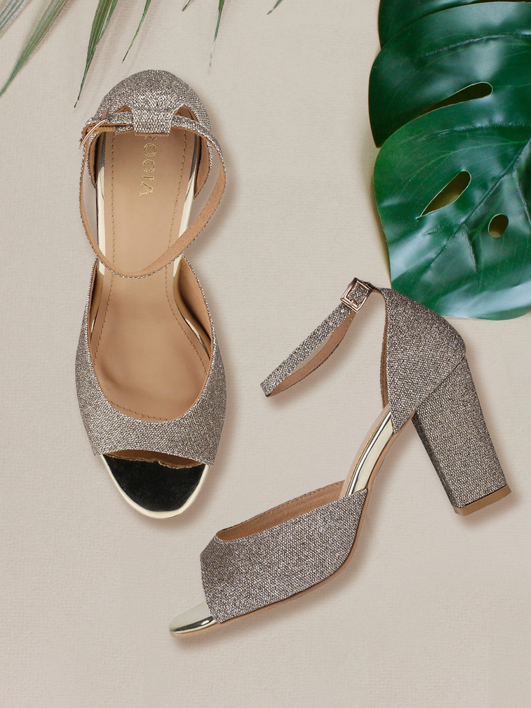 

Rocia Women Gold-Toned Embellished Heeled Sandals
