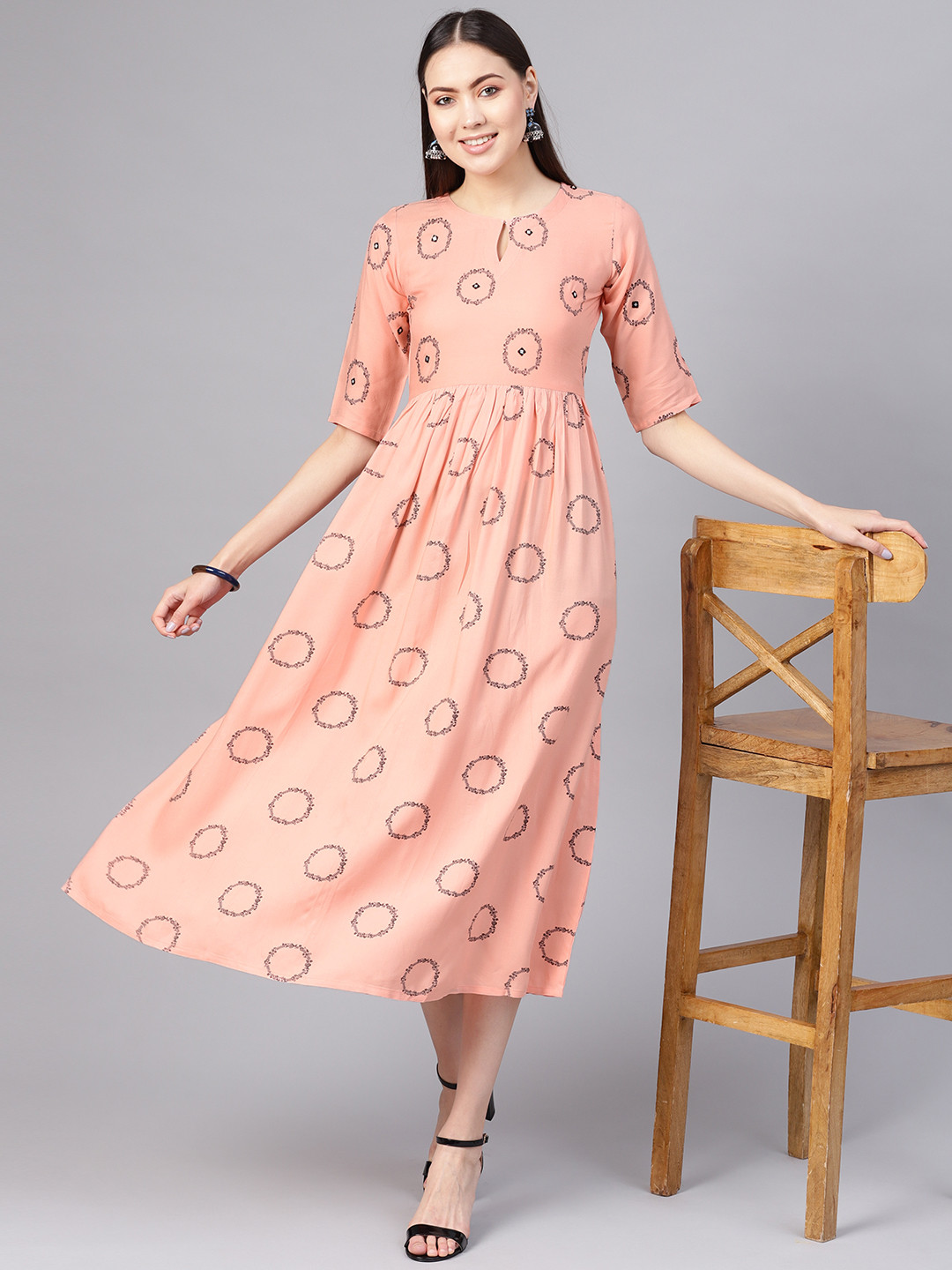 

Gerua By Libas Women Peach-Coloured Black A-Line Dress