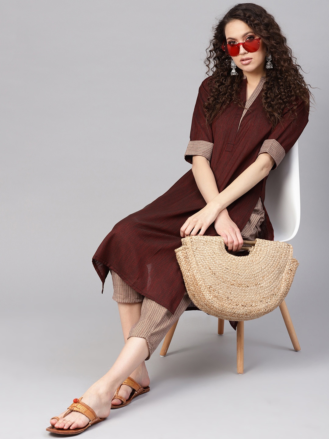 

Gerua By Libas Women Brown Maroon Striped Kurta with Trousers