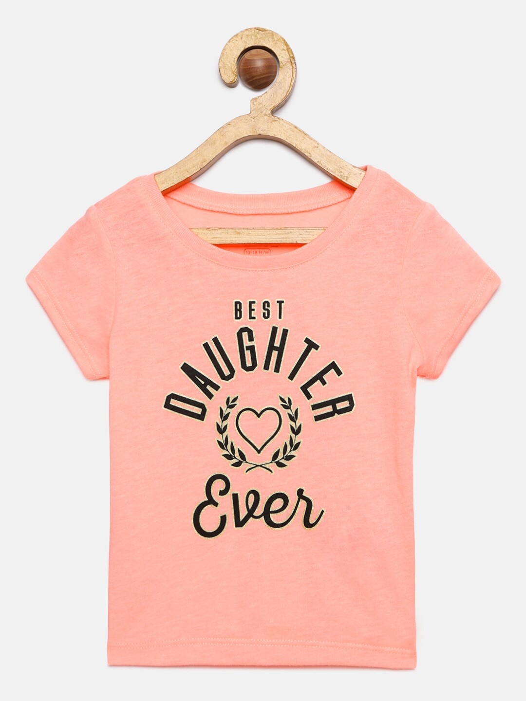 

The Childrens Place Girls Peach-Coloured Printed Round Neck T-shirt