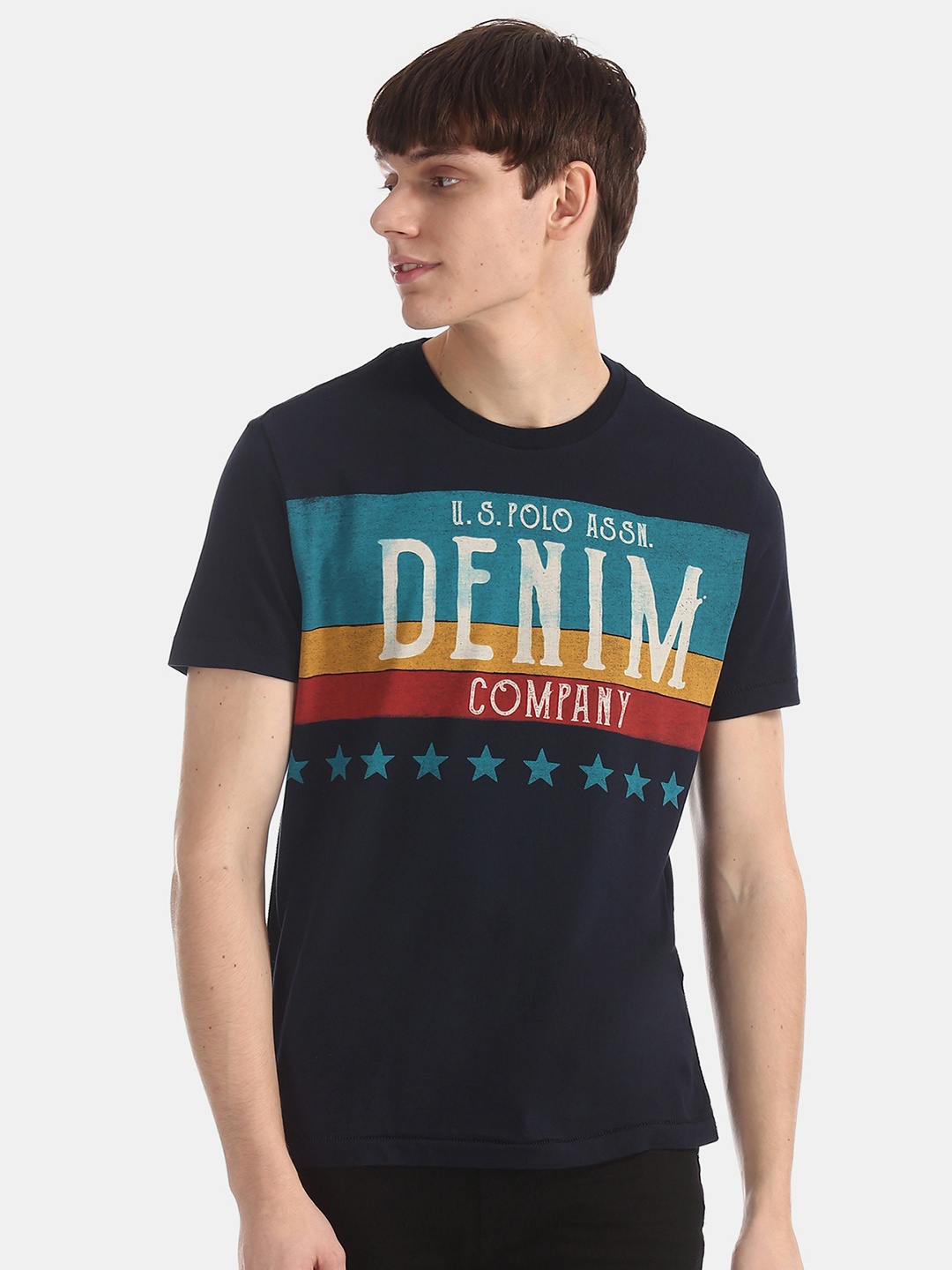 

U.S. Polo Assn. Denim Co. Men Navy Blue Round Neck Pure Cotton T-shirt