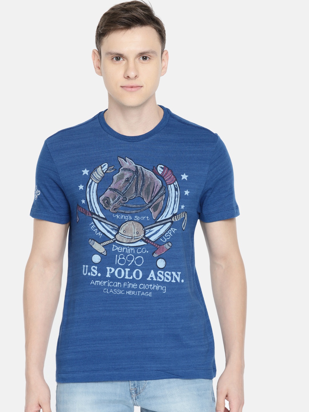 

U.S. Polo Assn. Denim Co. Men Blue Slim Fit Printed Round Neck T-shirt