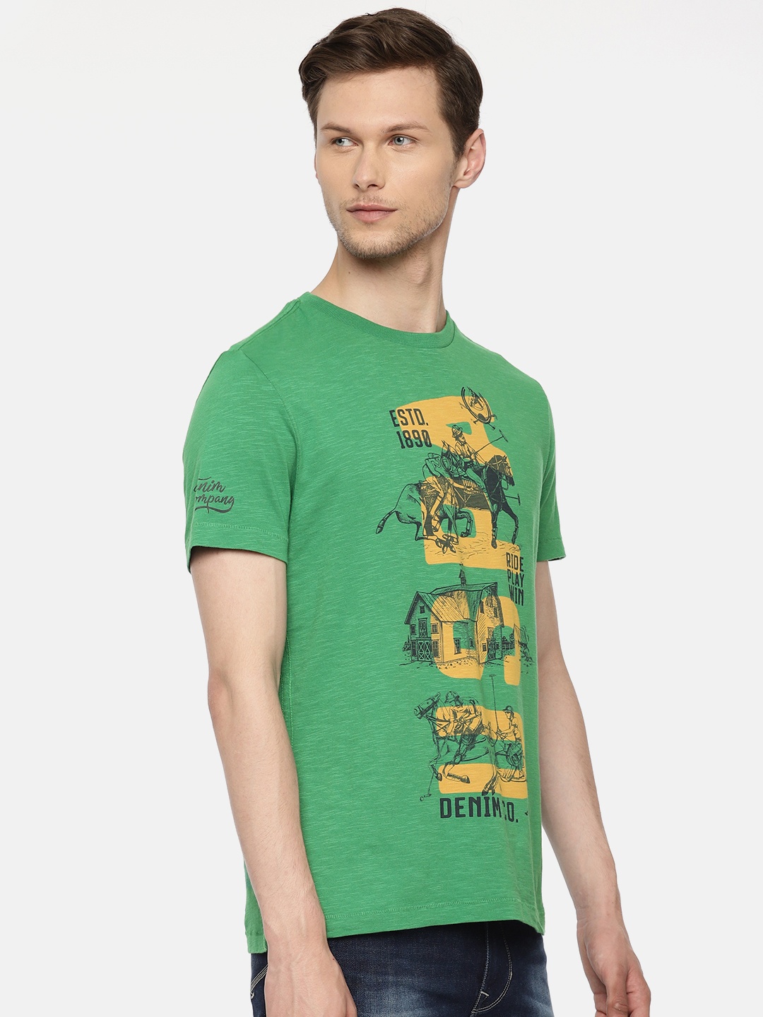 

U.S. Polo Assn. Denim Co. Men Green Printed Round Neck Pure Cotton T-shirt