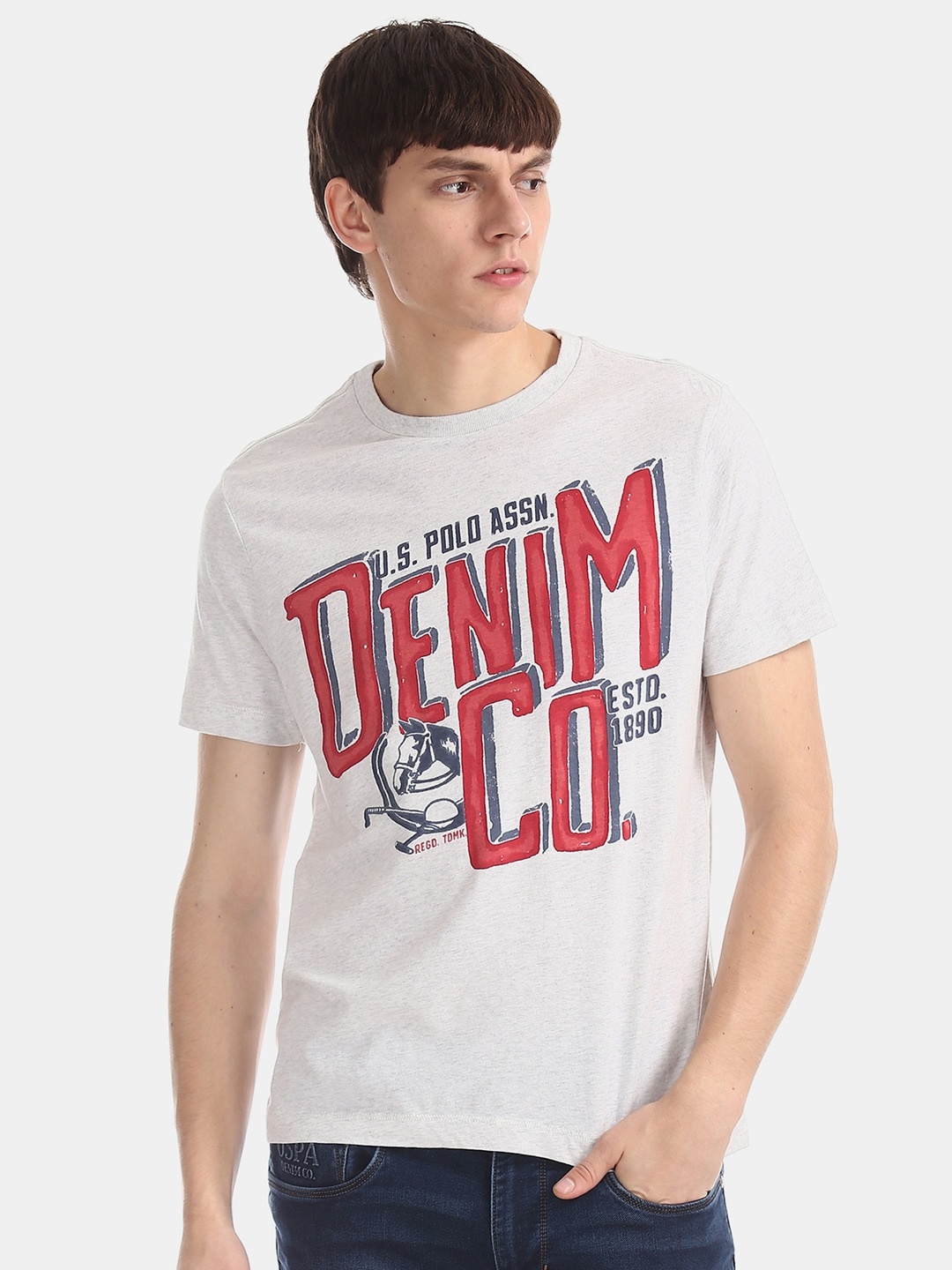 

U.S. Polo Assn. Denim Co. Men Off-White Round Neck Pure Cotton T-shirt