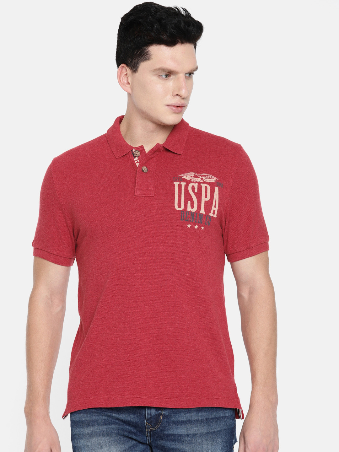 

U.S. Polo Assn. Denim Co. Men Maroon Slim Fit Solid Polo Collar T-shirt