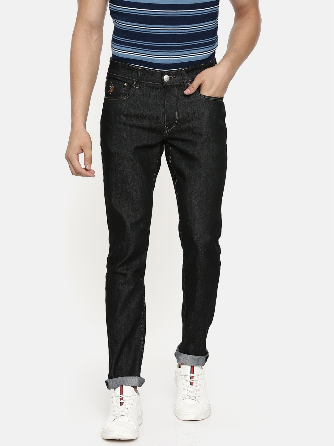 

U.S. Polo Assn. Denim Co. Men Black Brandon Slim Tapered Fit Mid-Rise Clean Look Sustainable Jeans