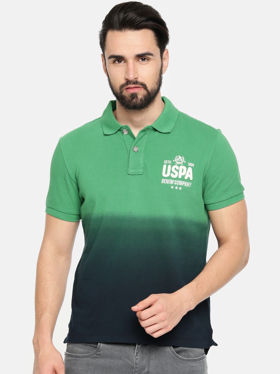 

U.S. Polo Assn. Denim Co. Men Green Dyed Polo Pure Cotton T-shirt