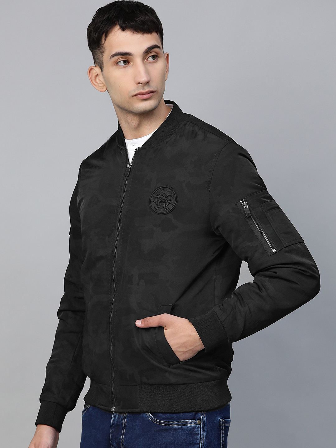 

U.S. Polo Assn. Denim Co. Men Black Camouflage Print Bomber Jacket