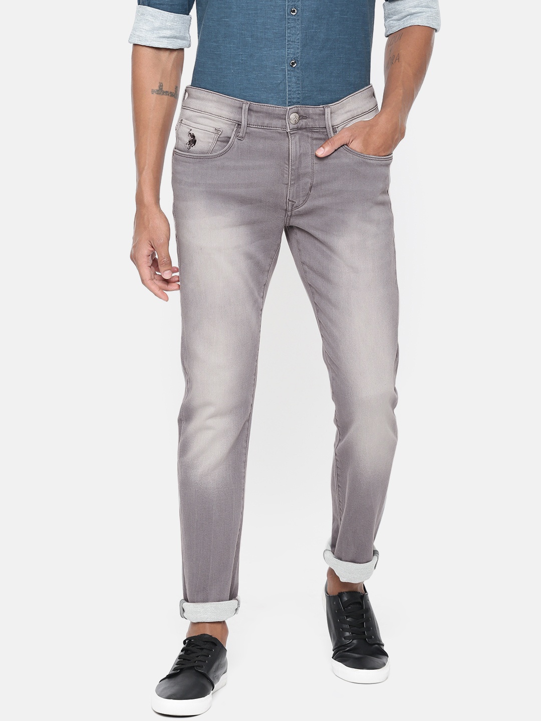 

U.S. Polo Assn. Denim Co. Men Grey Skinny Fit Mid-Rise Clean Look Stretchable Jeans