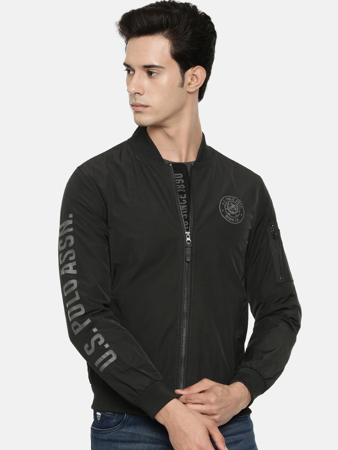 

U.S. Polo Assn. Denim Co. Men Black Solid Bomber Jacket