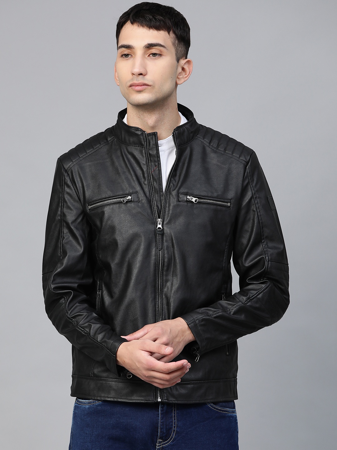 

U.S. Polo Assn. Denim Co. Men Black Coated Biker Jacket