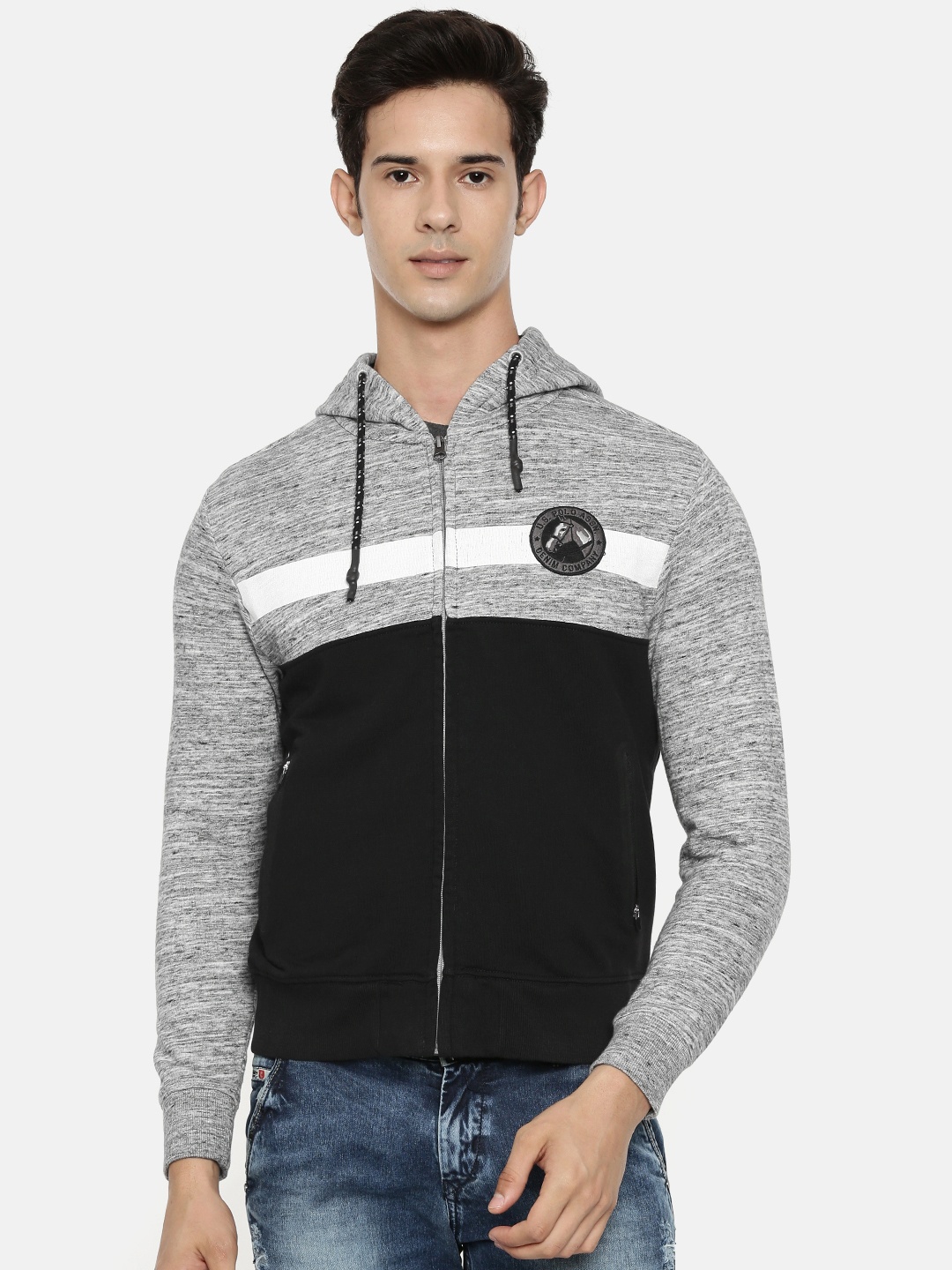 

U.S. Polo Assn. Denim Co. Men Grey & Black Colourblocked Sweatshirt