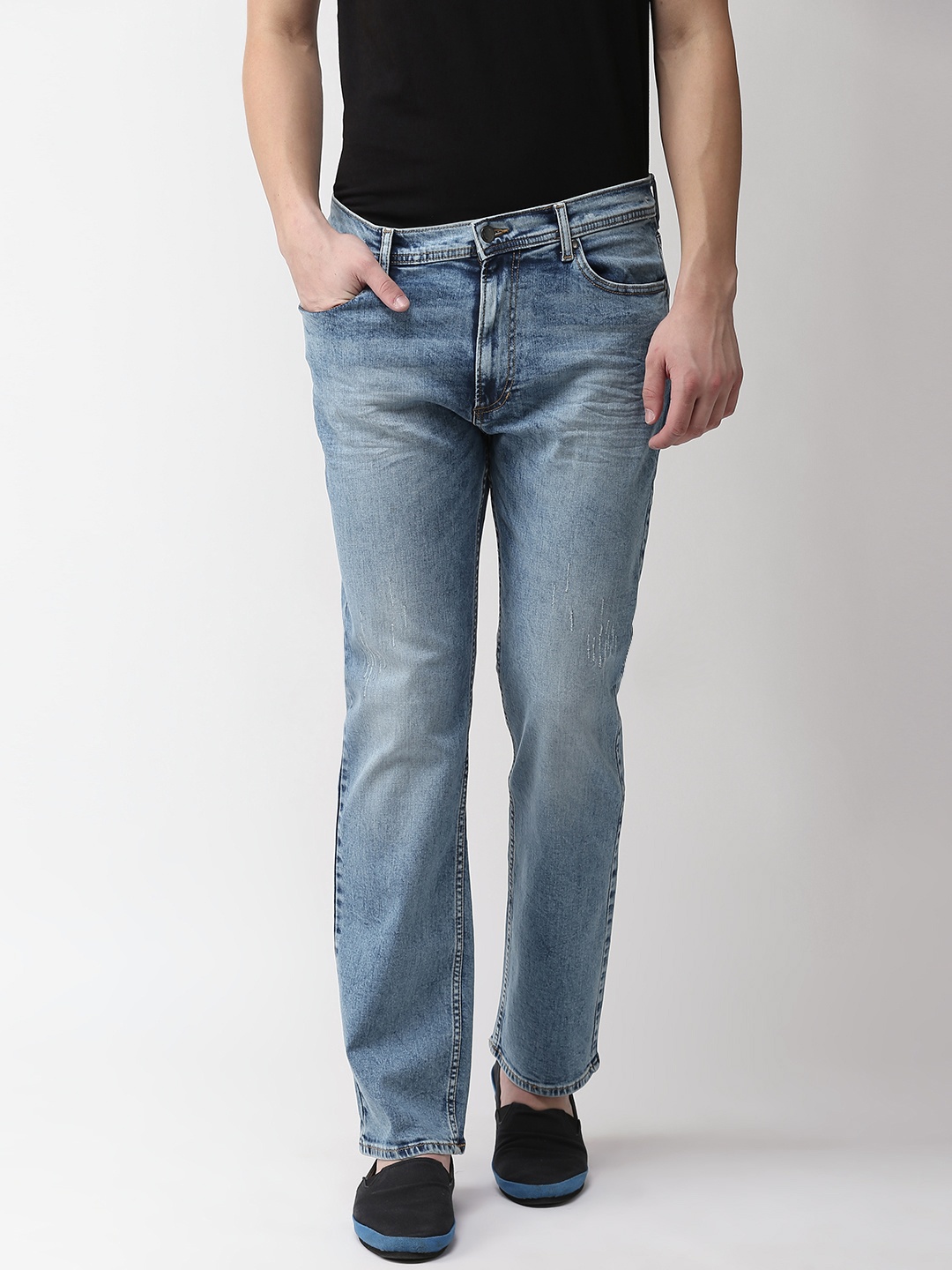 

Marks & Spencer Men Blue Straight Fit Mid-Rise Low Distress Stretchable Jeans