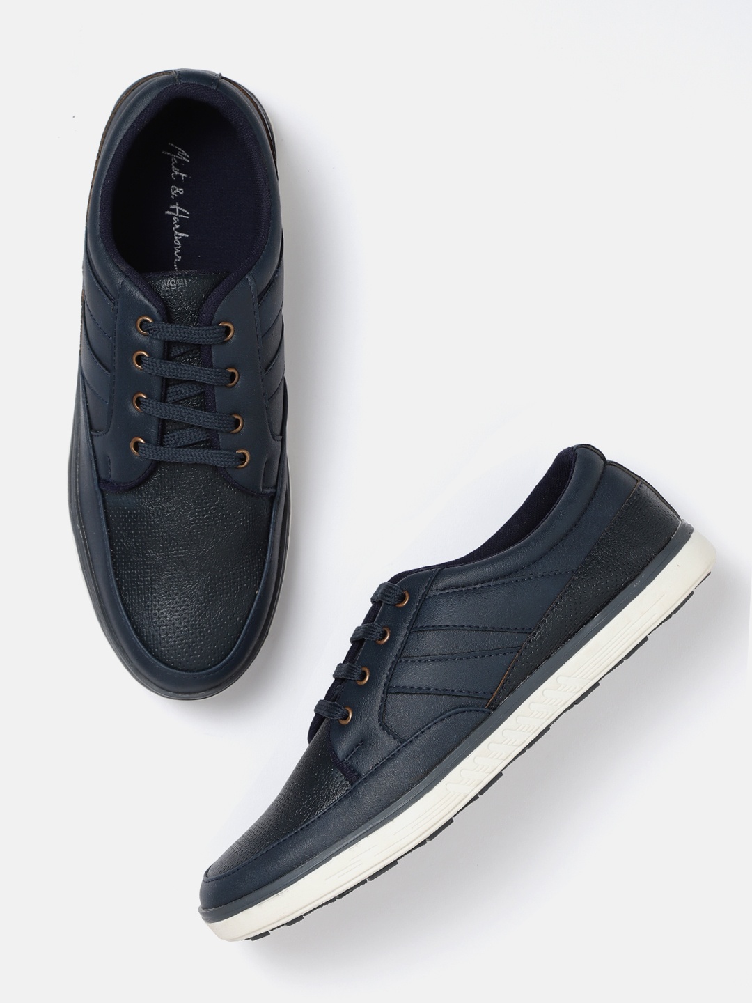 

Mast & Harbour Men Navy Blue Textured Sneakers