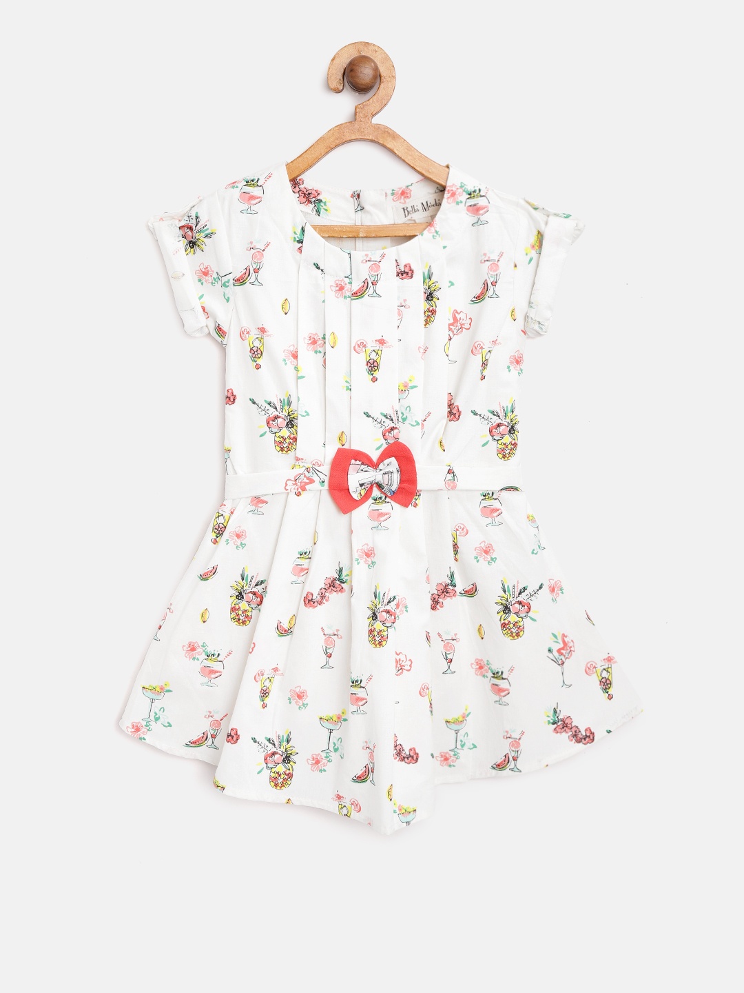 

Bella Moda Girls White & Pink Quirky Print Fit & Flare Dress