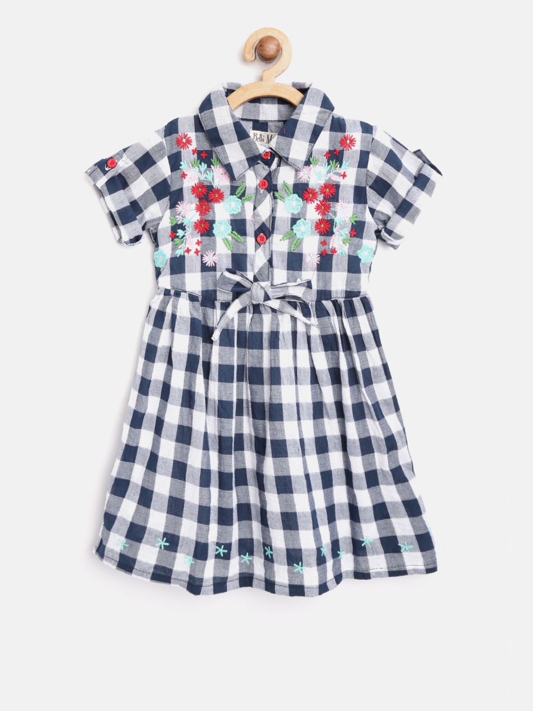 

Bella Moda Girls Navy Blue & White Checked Shirt Dress