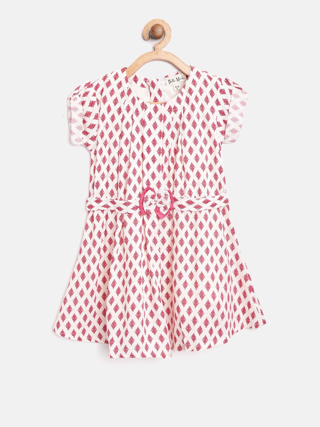 

Bella Moda Girls Off-White & Maroon Printed A-Line Dress