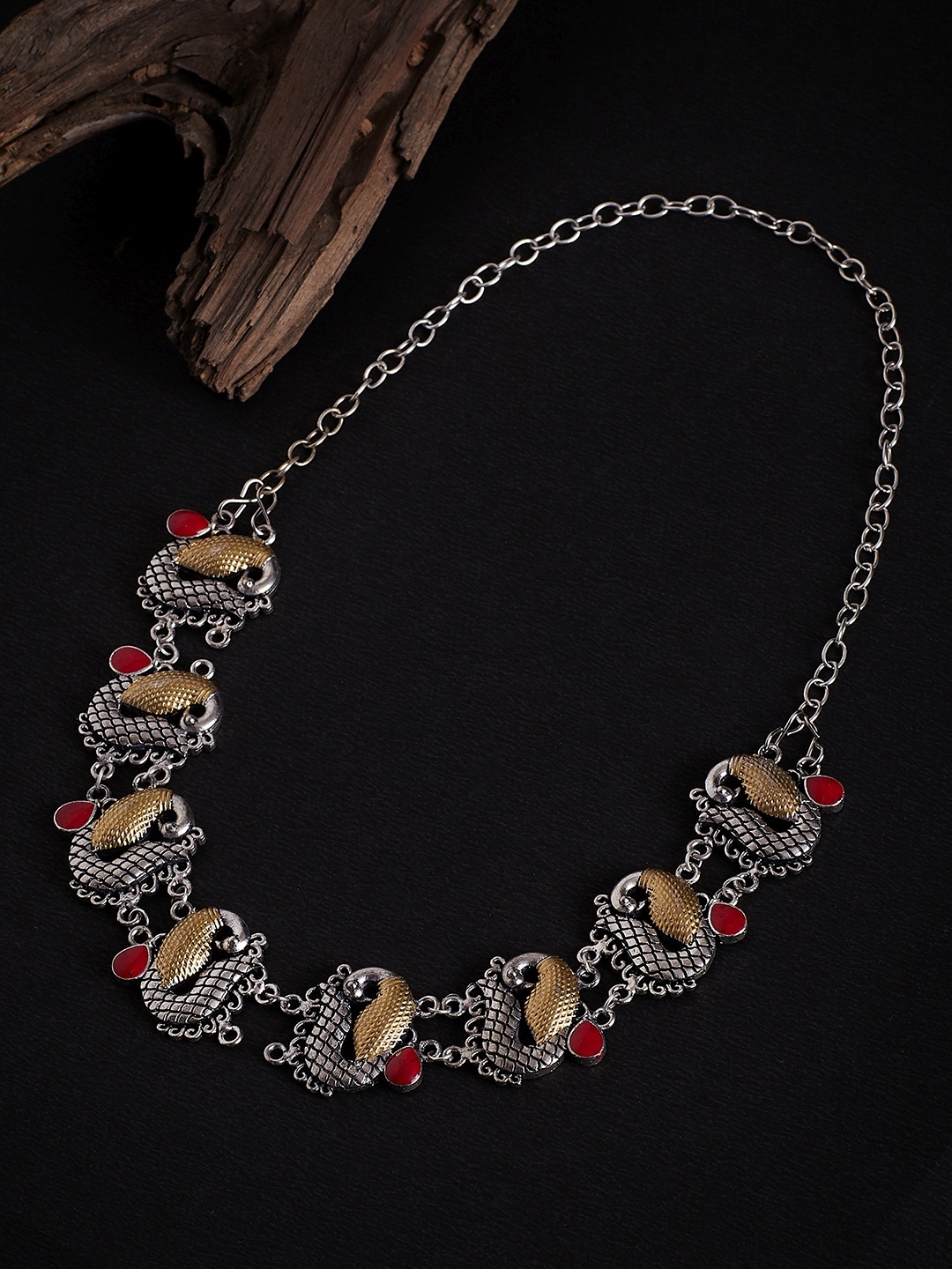 

PANASH Oxidised Silver Peacock Shaped Necklace