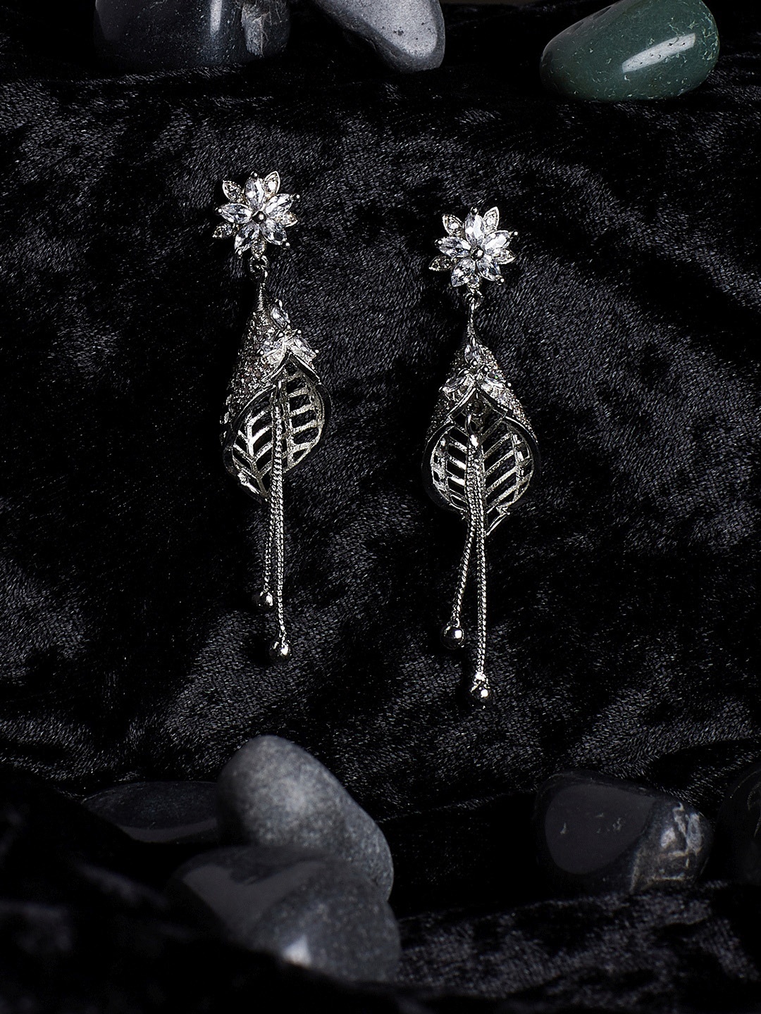 

PANASH Silver-Toned Floral Drop Earrings