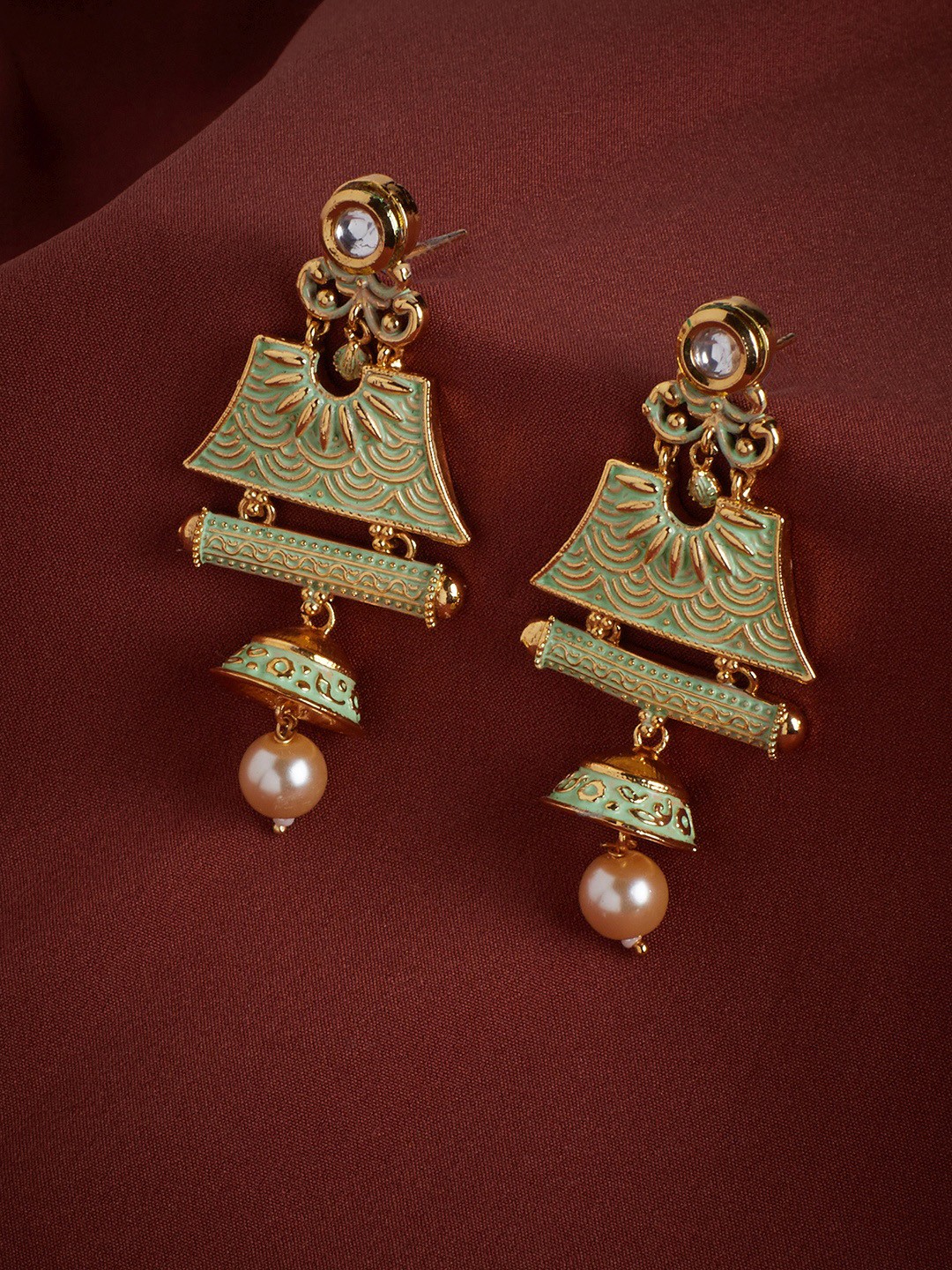 

PANASH Gold-Plated & Green Handpainted Classic Drop Earrings