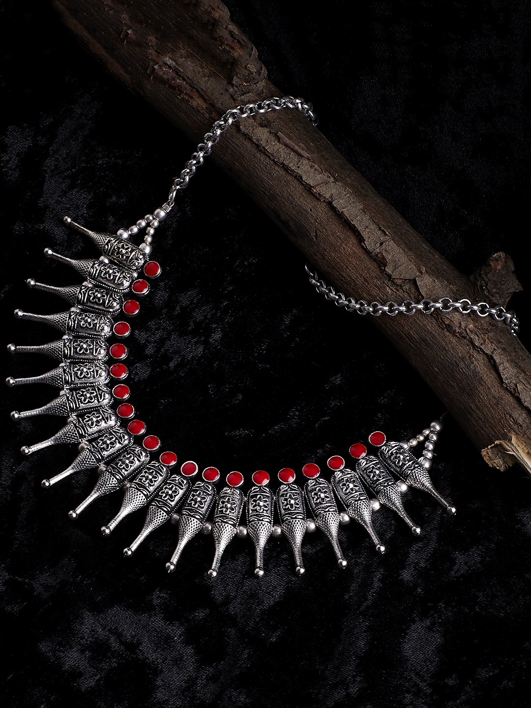 

PANASH Oxidised Silver Red Chokker Necklace