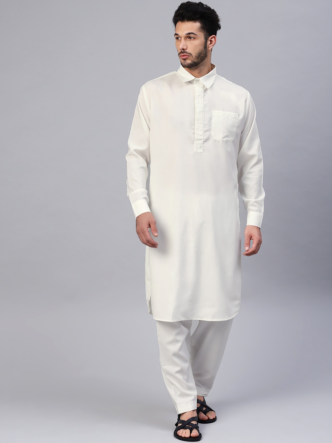 

SOJANYA Men Off-White Solid Pathani Kurta with Salwar