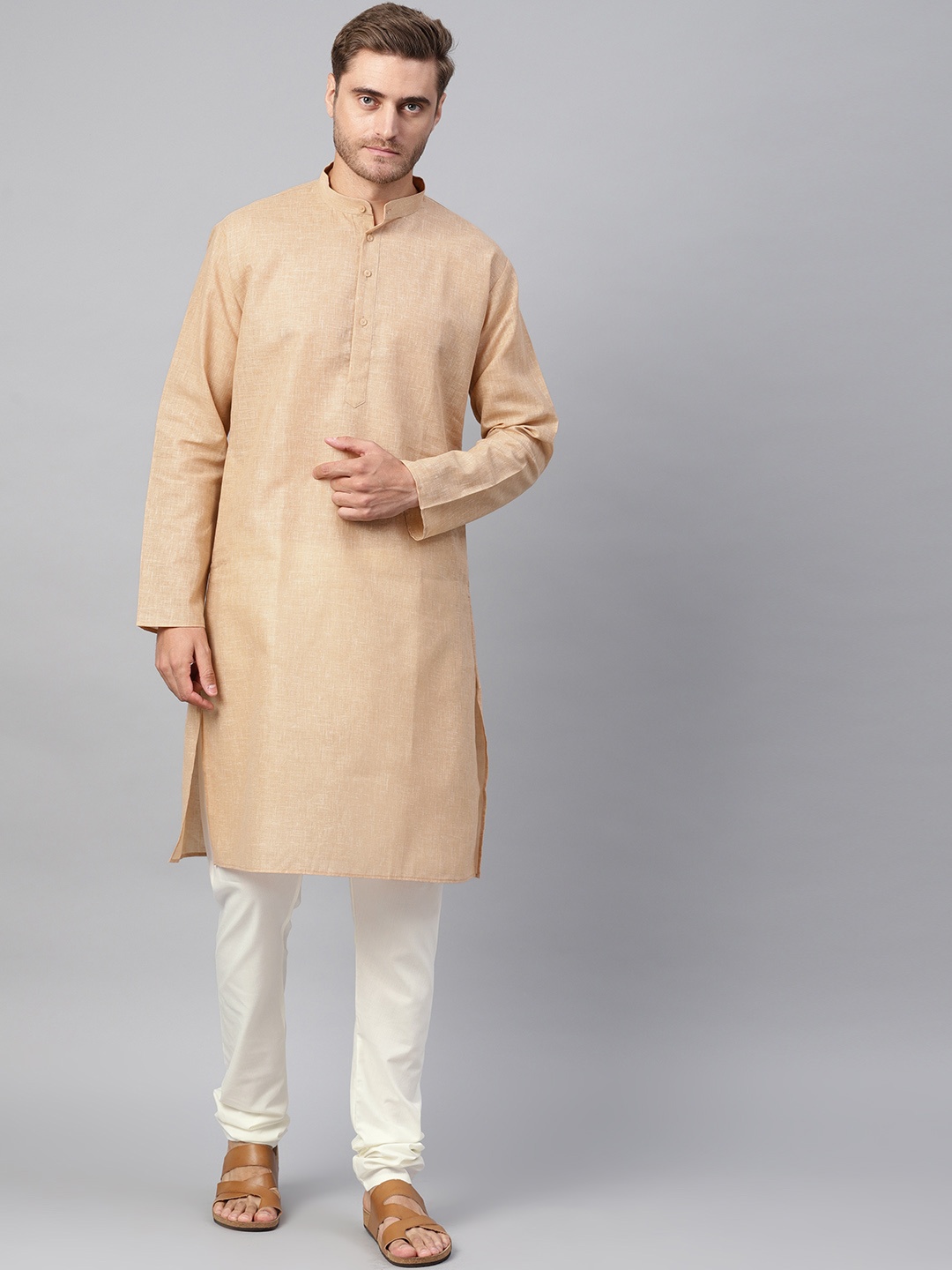 

SOJANYA Men Beige & Off-White Solid Kurta with Churidar
