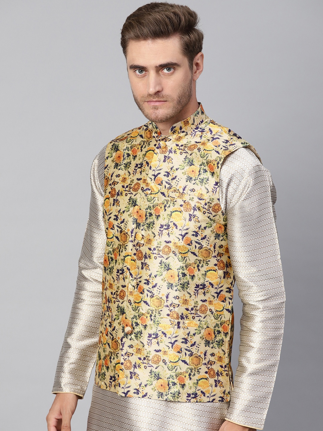 

SOJANYA Men Beige & Green Printed Nehru Jacket