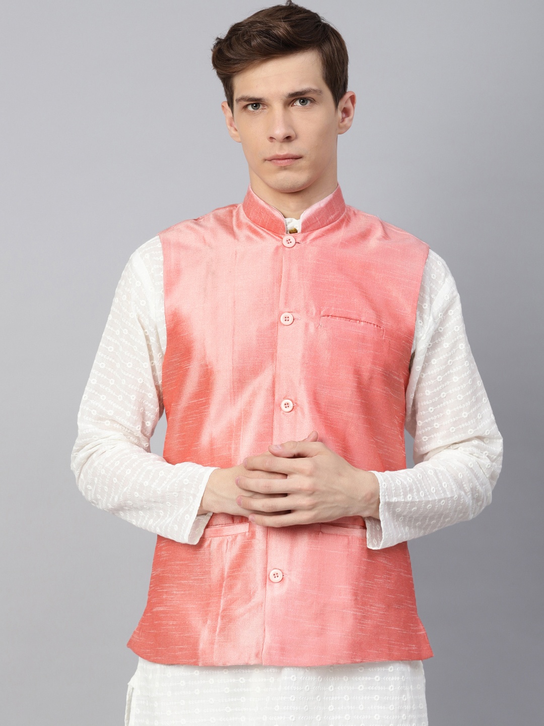 

SOJANYA Men Pink Solid Nehru Jacket