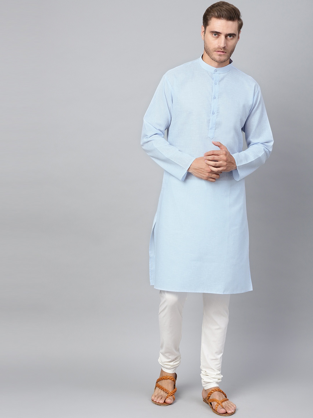 

SOJANYA Men Blue & Off-White Solid Kurta with Churidar