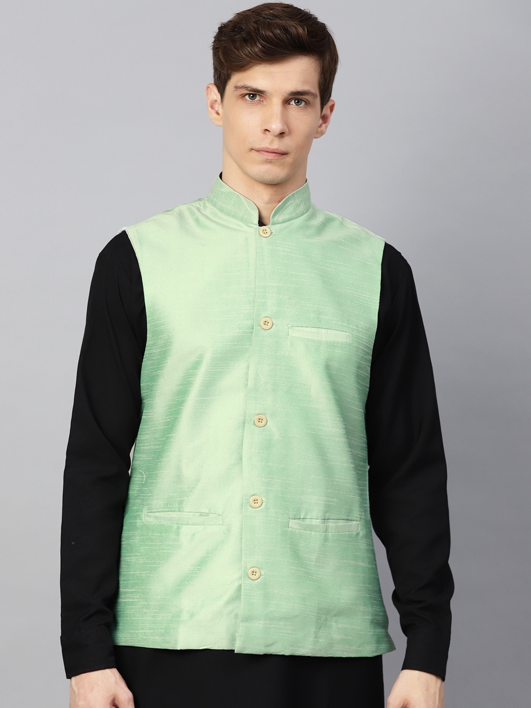 

SOJANYA Men Sea Green Solid Nehru Jacket